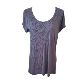 RXB Dusty Lavender Beaded Embellished Short Sleeve Scoop Neck Top T-shirt Size L